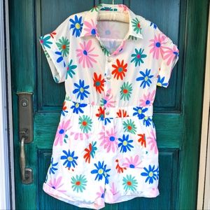 Women's XL Daisy Floral Romper Barbie Style Pastel One Piece